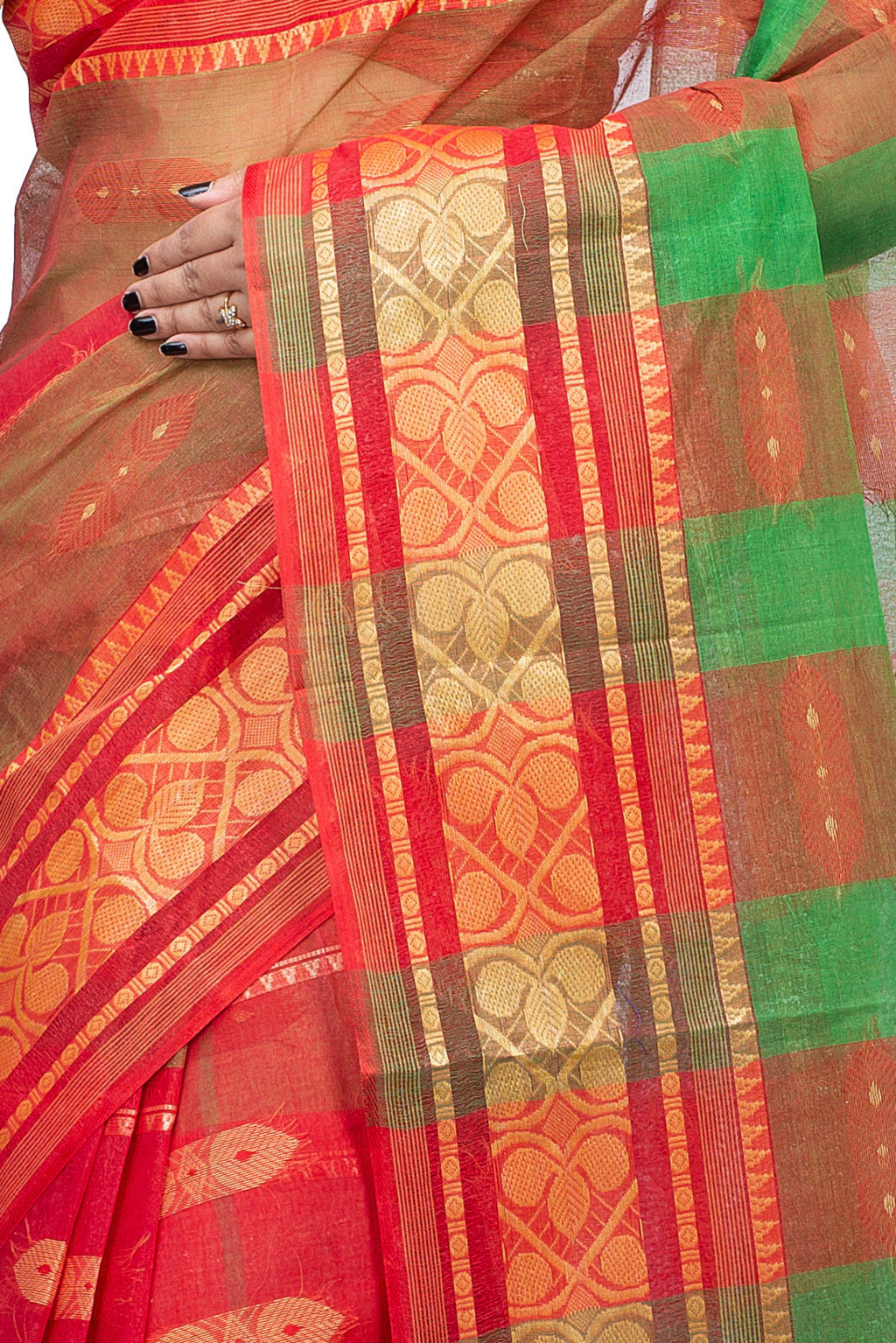 Red Green Pure Cotton Raj Nandi Desigine Tant Saree (2806)